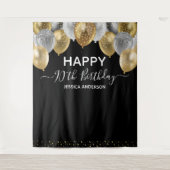 90e verjaardag Gold Silver Black Balloons Tapestry Wandkleed (Voorkant)