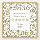 90e verjaardag Gold/White Pattern-thema Kartonnen Onderzetters (Voorkant)