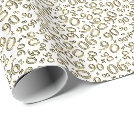 90e verjaardag Gold & White Random Number Pattern Cadeaupapier (Rol Hoek)