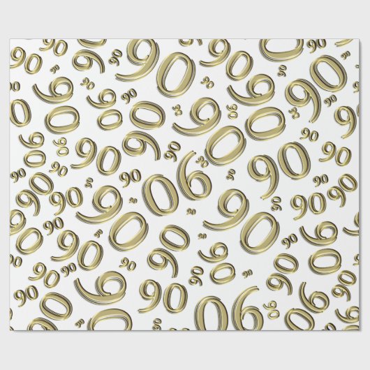 90e verjaardag Gold & White Random Number Pattern Cadeaupapier (Vlak)