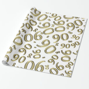 90e verjaardag Gold & White Random Number Pattern Cadeaupapier