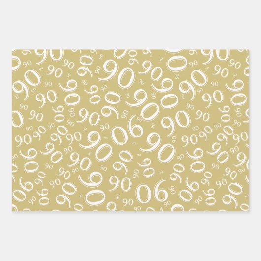 90e verjaardag Gold & White Random Number Pattern Inpakpapier Vel (Voorkant 2)