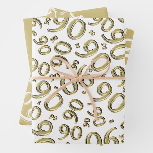 90e verjaardag Gold & White Random Number Pattern Inpakpapier Vel (In situ)