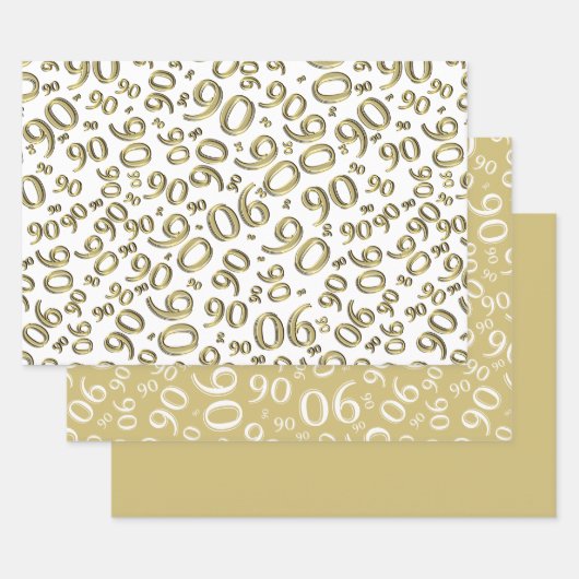 90e verjaardag Gold & White Random Number Pattern Inpakpapier Vel (Set)