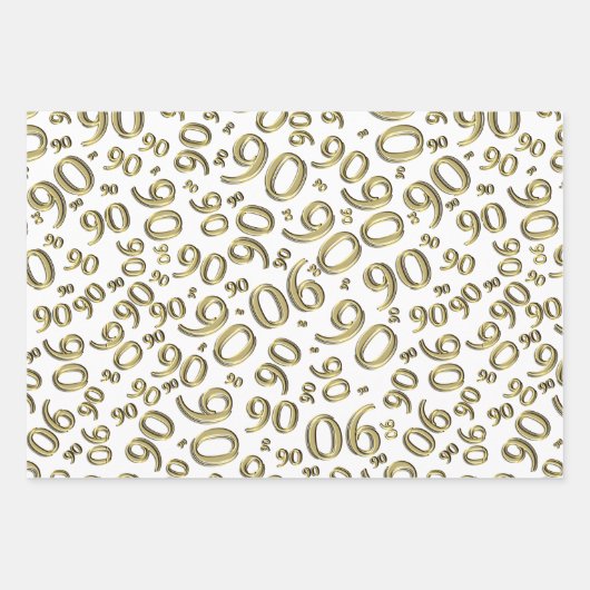 90e verjaardag Gold & White Random Number Pattern Inpakpapier Vel (Voorkant 2)