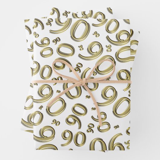 90e verjaardag Gold & White Random Number Pattern Inpakpapier Vel (In situ)