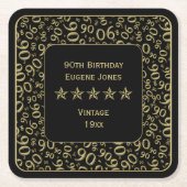 90e verjaardag Gold/zwart Pattern Kartonnen Onderzetters (Voorkant)