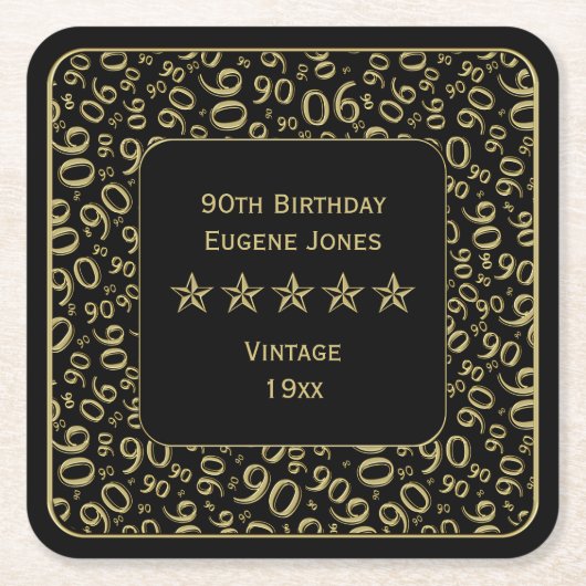 90e verjaardag Gold/zwart Pattern Kartonnen Onderzetters (Voorkant)