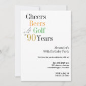 90e verjaardag Golf Cheers Beers Minimal Party Kaart (Voorkant)