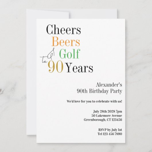 90e verjaardag Golf Cheers Beers Minimal Party Kaart (Voorkant)
