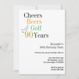 90e verjaardag Golf Cheers Beers Minimal Party Kaart