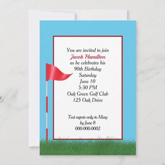 90e verjaardag golf themafeest kaart (Achterkant)