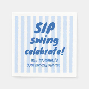 90e verjaardag Golf Vet Blauw Typografie Strepen Servet