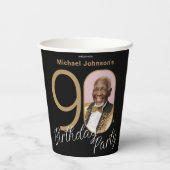 90e verjaardag Goud Zwart Elegant Custom Foto Papieren Bekers (Achterkant)