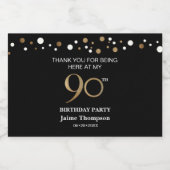 90e verjaardag Goud zwart thema confetti dank u Sparkling Wijnetiket (Enkel label)