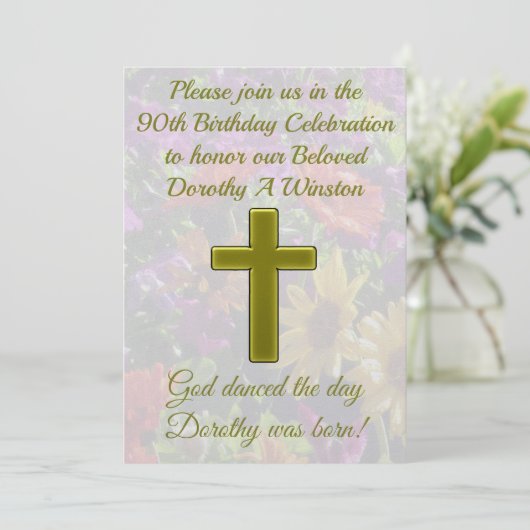  90E VERJAARDAG GOUDEN BLOEMUITNODIGING KAART (Staand voorkant)