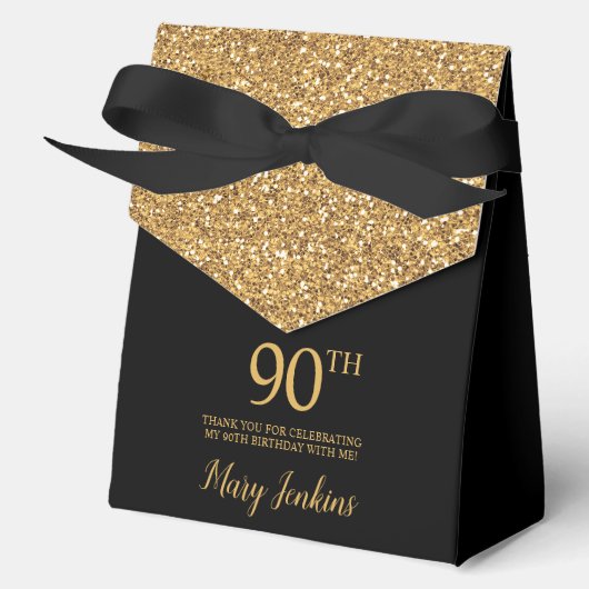 90e verjaardag Gouden Glitter Bedankt Bedankdoosjes (Voorkant)