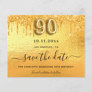 90e verjaardag gouden glitter budget save the date flyer
