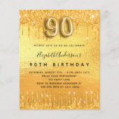 90e verjaardag gouden glitter budgetuitnodiging flyer (Voorkant)