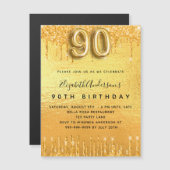 90e verjaardag gouden glitter uitnodiging magnet (Voorkant / Achterkant)