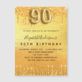 90e verjaardag gouden glitter uitnodiging magnet (Voorkant)