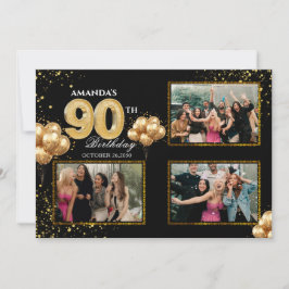 90e verjaardag Gouden Zilveren Zwarte Ballonnen Kaart