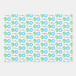 90e verjaardag Groen Blauw Verpakkingspapier Blade Inpakpapier Vel