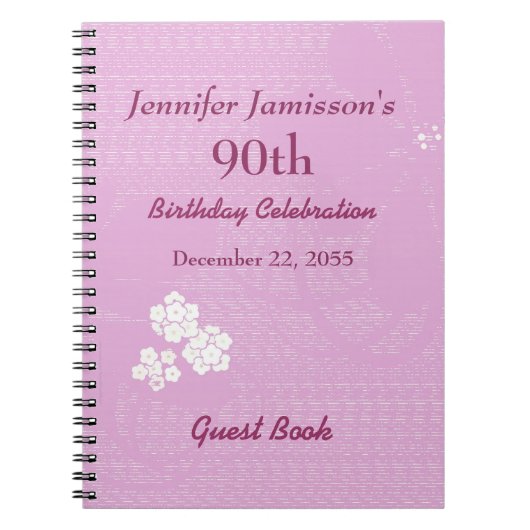 90e verjaardag Guest Book Pink, White Floral Notitieboek (Voorkant)