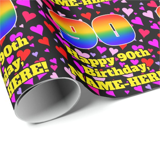 90e verjaardag: Het liefhebbende Kunstpatroon, Reg Cadeaupapier (Rol Hoek)