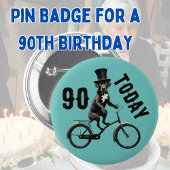 90e verjaardag Hond op een fiets 90 Negentig Ronde Button 5,7 Cm
