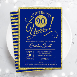 90e verjaardag - IEDERE LEEFTIJD Royal Blue Gold Kaart