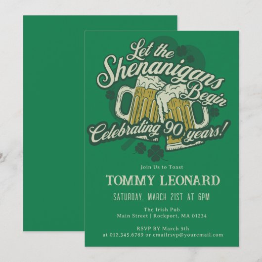 90e verjaardag Iers St.Patrick's Day Bier Kaart (Voorkant / Achterkant)