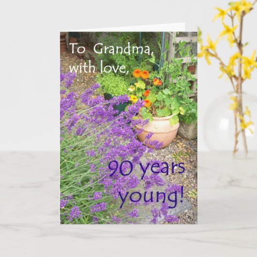 90e verjaardag Kaart voor oma - Bloementuin (Gele Bloem)