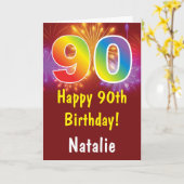 90e verjaardag Kleurrijk Regenboog Vuurwerk Rood Kaart (Gele Bloem)