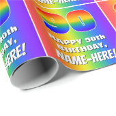 90e verjaardag: kleurrijk, vun regenboogpatroon #  cadeaupapier (Rol Hoek)