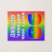 90e verjaardag: kleurrijk, vun regenboogpatroon #  legpuzzel (Horizontaal)