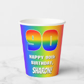 90e verjaardag: kleurrijk, vun regenboogpatroon # papieren bekers (Achterkant)