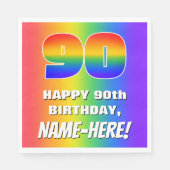 90e verjaardag: kleurrijk, vun regenboogpatroon #  servet (Voorkant)