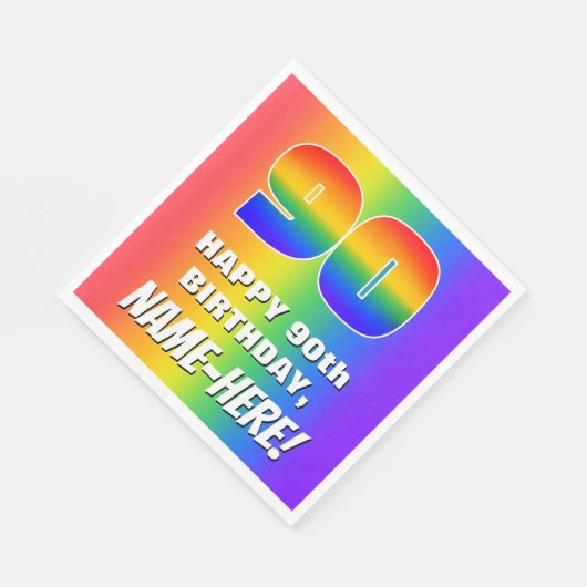 90e verjaardag: kleurrijk, vun regenboogpatroon #  servet (Hoek)