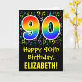 90e verjaardag: kleurrijke muzieksymbolen + Rainbo Kaart (Gele Bloem)