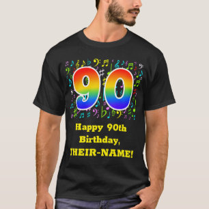 90e verjaardag: Kleurrijke muzieksymbolen, regenbo T-shirt