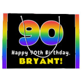 90e verjaardag: kleurrijke regenboog # 90, aangepa groot cadeauzakje (Achterkant)