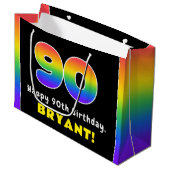 90e verjaardag: kleurrijke regenboog # 90, aangepa groot cadeauzakje (Voorkant Gekanteld)