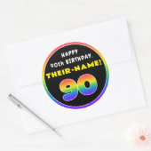 90e verjaardag: kleurrijke regenboog # 90, aangepa ronde sticker (Envelop)