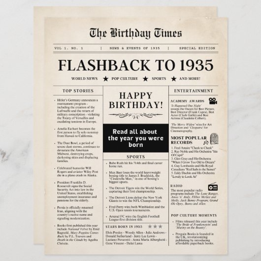 90e verjaardag krant 1935 sepia (Voorkant / Achterkant)