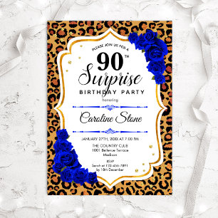 90e verjaardag - Leopard Gold Royal Blue Kaart
