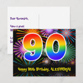 90e verjaardag – leuk vuurwerkpatroon + regenboog  briefkaart (Voorkant / Achterkant)