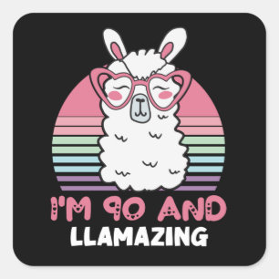 90e verjaardag Llamazing Llama 90 jaar oude verjaa Vierkante Sticker