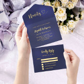 90e verjaardag marine blauw goud rsvp all in one uitnodiging