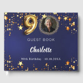 90e Verjaardag marine blauw goud sterren foto Gastenboek (Voorkant)